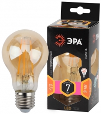 Лампа светодиодная F-LED A60-7W-827-E27 gold (филамент, груша золот., 7Вт, тепл, Е27) | Б0035037 | ЭРА
