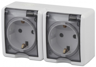 11А-2404-01 Электроустановка ЭРА Розетка 2х2P+E IP54, шторки, 16A-250В, ОУ, Эра Эксперт, Al+Cu, белый | Б0038821 | ЭРА