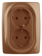 12-2106-14 Электроустановка ЭРА Розетка 2X2P+E Schuko, 16A-250В, IP20, Эра12, медь | Б0031236 | ЭРА