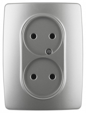 12-2107-03 Электроустановка ЭРА Розетка 2X2P, 16A-250В, IP20, Эра12, алюминий | Б0031240 | ЭРА