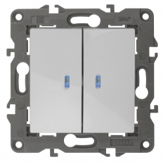 14-1105-01 Электроустановка ЭРА Выключатель двойной с подсветкой, 10АХ-250В, IP20, Эра Elegance, белый | Б0034237 | ЭРА