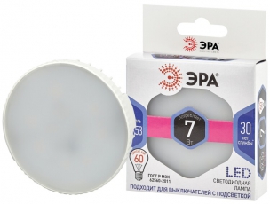 Лампа светодиодная LED GX-7W-860-GX53 (диод, таблетка, 7Вт, хол, GX53) (10/100/4200) | Б0048018 | ЭРА