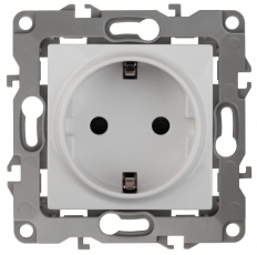 Розетка 12-2102-01 2P+E Schuko со шторками, 16АХ-250В, белый (10/100/2800) |Б0014687 | ЭРА
