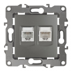 Розетка информационная+телефонная 12-3109-12RJ45+RJ11, графит (10/100/2500) |Б0019358 | ЭРА