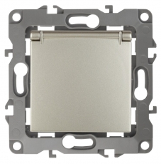 Розетка 12-2103-04 2P+E Schuko со шторками с крышкой, 16АХ-250В, шампань (10/100/2500) |Б0014696 | ЭРА