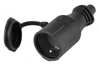 Розетка кабельная R6(B) IP44 каучук c/з 16A черная (10/100/3000) |Б0019195 | ЭРА