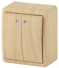 Выключатель двойной с подсветкой 11-1205-11 , 10АХ-250В, ОУ, Эксперт, сосна (16) |Б0020668 | ЭРА