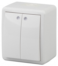 Выключатель двойной с подсветкой 11-1405-01 IP54, 10АХ-250В, ОУ, Эксперт, белый (16/160/2560 |Б0020677 | ЭРА