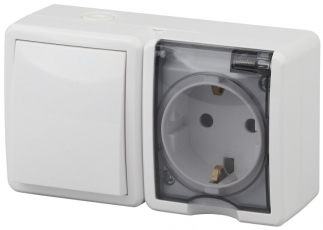 Блок розетка+выключатель 11-7401-01 IP54, 16АХ(10AX)-250В, ОУ, Эксперт, белый (8/80/1280) |Б0020733 | ЭРА