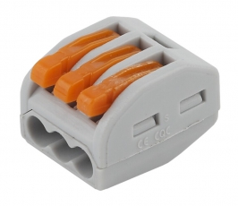 Строительно-монтажная клемма СМК NO-222-23 модель 413 с рычагом 3 отверстия 0.08-2.5мм2 (уп.2шт.) | Б0033397 | ЭРА