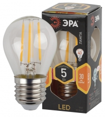 Лампа светодиодная F-LED P45-5W-827-E27 (филамент, шар, 5Вт, тепл, E27) | Б0043438 | ЭРА