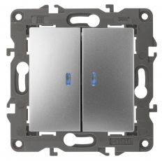 14-1105-03 ЭРА Выключатель двойной с подсветкой, 10АХ-250В, IP20, Эра Elegance, алюминий | Б0034239 | ЭРА