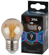 Лампа светодиодная F-LED P45-9W-840-E27 gold (филамент, шар золот, 9Вт, нейтр, E27) | Б0047031 | ЭРА