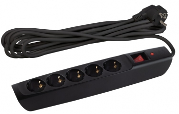 SFX-5es-2m-B Сет.фильтр (черный) с заземл, 10A, с выкл, 5гн, 2м (10/120) | Б0044020 | ЭРА