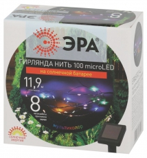Садовая гирлянда ERASF22-43 на солнечной батарее Нить мультиколор 100 microLED 10 м | Б0053370 | ЭРА