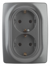 12-2106-12 Электроустановка ЭРА Розетка 2X2P+E Schuko, 16A-250В, IP20, Эра12, графит | Б0031234 | ЭРА