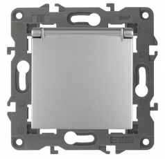 14-2103-03 Электроустановка ЭРА Розетка 2P+E Schuko со шторками с крышкой, 16A-250В, IP20, Эра Elegance, алюминий | Б0034280 | ЭРА