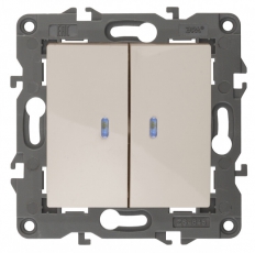 14-1105-02 Электроустановка ЭРА Выключатель двойной с подсветкой, 10АХ-250В, IP20, Эра Elegance, сл.кость | Б0034238 | ЭРА