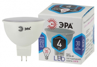 Лампа светодиодная LED 4Вт GU5.3 220В 4000К smd MR16 отражатель (рефлектор) | Б0017747 | ЭРА