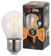 Лампа светодиодная F-LED P45-5W-827-E27 (филамент, шар, 5Вт, тепл, E27) (25/50/3750) | Б0019008 | ЭРА