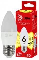 Лампа светодиодная LED 6Вт Е27 220В 2700К smd B35 ECO свеча | Б0020620 | ЭРА
