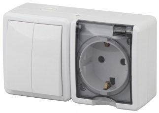 Блок розетка+выключатель двойной 11-7402-01 IP54, 16АХ(10AX)-250В, ОУ, Эксперт, белый (8/80/ |Б0020735 | ЭРА