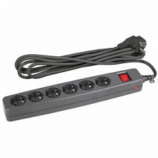 Сетевой фильтр SF-6es-4m-B (черный) с заземл, 3x0.75мм2, со шт, с выкл, 6гн, 4м, кор (20/240) |C0039535 | ЭРА