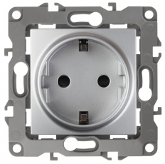 Розетка 12-2102-03 2P+E Schuko со шторками, 16АХ-250В, алюминий (10/100/2800) |Б0014689 | ЭРА