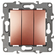 Выключатель тройной 12-1107-14 10АХ-250В, медь (10/100/2500) |Б0019301 | ЭРА