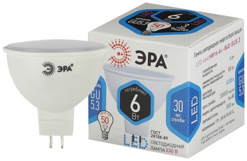 Лампа светодиодная СТАНДАРТ LED MR16-6W-840-GU5.3 (диод, софит, 6Вт, нейтр, GU5.3) | Б0047933 | ЭРА