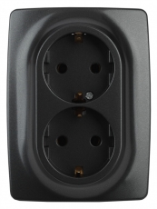 Розетка 2X2P+E Schuko 16A-250В IP20 Эра12 антрацит | Б0031232 | ЭРА