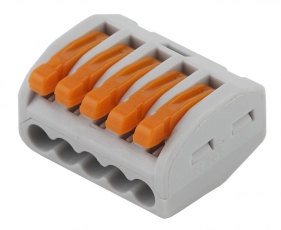 Строительно-монтажная клемма СМК NO-222-24 модель 415 с рычагом 5 отверстий 0.08-2.5мм2 (уп.2шт.) | Б0033398 | ЭРА