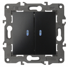 14-1105-05 Электроустановка ЭРА Выключатель двойной с подсветкой, 10АХ-250В, IP20, Эра Elegance, антрацит | Б0034241 | ЭРА