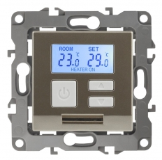 12-4111-04 Электроустановка ЭРА Терморегулятор универс. 230В-Imax16А, IP20, Эра12, шампань | Б0031274 | ЭРА