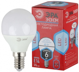 Лампа cветодиодная ECO LED P45-6W-840-E14 (диод, шар, 6Вт, нейтр, E14) (10/100/3600) | Б0020628 | ЭРА