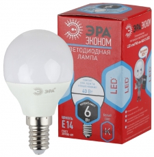 Лампа cветодиодная ECO LED P45-6W-840-E14 (диод, шар, 6Вт, нейтр, E14) (10/100/3000) | Б0019077 | ЭРА