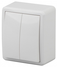 11А-1204-01 Электроустановка ЭРА Выключатель двойной, 10АХ-250В, ОУ, Эра Эксперт, Al+Cu, белый | Б0038815 | ЭРА