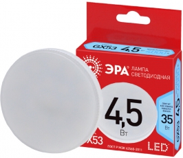Лампа светодиодная RED LINE ECO LED GX-4,5W-840-GX53 GX53 4,5Вт таблетка нейтральный белый свет | Б0036538 | ЭРА
