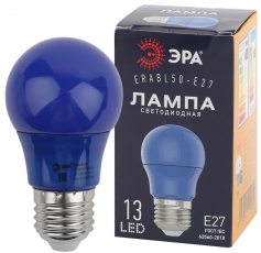 Лампы cветодиодные ERABL50-E27 LED A50-3W-E27 (диод. груша син., 13SMD, 3W, E27, для белт-лайт) (10/100/3600) | Б0049578 | ЭРА