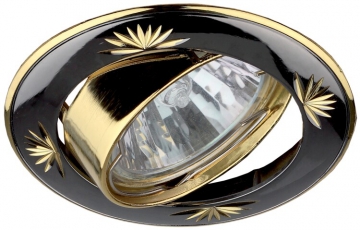 Светильник встраиваемый точечный литой под лампу KL3A GU/G круг. поворотный с гравировкой MR16, 12V/220V, 50W черн. металл/золото | C0043665 | ЭРА