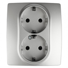 Розетка 12-2104-03 2X2P+E Schuko со шторками, 16АХ-250В, алюминий (6/60/1680) |Б0014701 | ЭРА