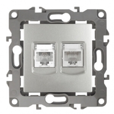 Розетка информационная+телефонная 12-3109-03RJ45+RJ11, алюминий (10/100/2500) |Б0018250 | ЭРА