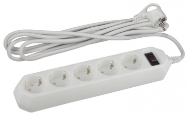 Сетевой фильтр USF-5es-1.5m-W (белый) с заземл, 3x0,75мм2, с выкл, 5гн, 1.5м (20/600) |Б0019031 | ЭРА