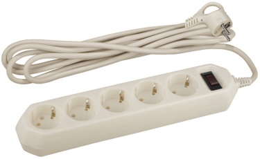 Сетевой фильтр USF-5es-3m-I (сл.кость) с заземл, 3x0,75мм2, с выкл, 5гн, 3м (20/600) |Б0019035 | ЭРА