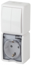 11-7408-01 Электроустановка ЭРА Блок розетка+выкл. двойн. верт. IP54, 16A(10AX)-250В, ОУ, Эра Эксперт, белый | Б0036006 | ЭРА