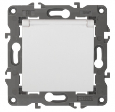 14-2103-01 Электроустановка ЭРА Розетка 2P+E Schuko со шторками с крышкой, 16A-250В, IP20, Эра Elegance, белый | Б0034278 | ЭРА