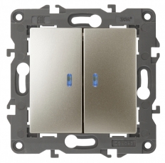 14-1105-04 Электроустановка ЭРА Выключатель двойной с подсветкой, 10АХ-250В, IP20, Эра Elegance, шампань | Б0034240 | ЭРА