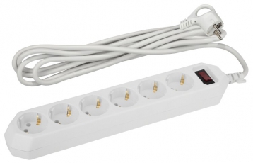 Сетевой фильтр USF-6es-5m-W-BOX Сет.фильтр базовая защита, с/з, с выкл, 6гн, 5м, ПВС, 10А, | Б0037264 | ЭРА