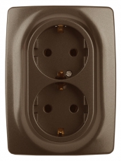 12-2108-13 Электроустановка ЭРА Розетка 2X2P+E Schuko со шторками, 16A-250В, IP20, Эра12, бронза | Б0036449 | ЭРА