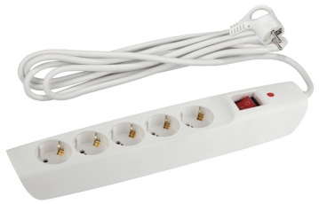 SFX-5es-2m-W Сет.фильтр (белый) с заземл, 10A, с выкл, 5гн, 2м (10/120) | Б0044019 | ЭРА